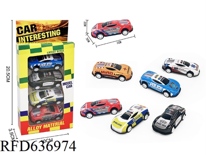 FOUR PULL-BACK STEEL POLICE CARS