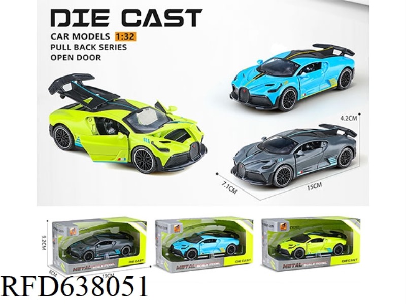 1:32 BUGATTI ALLOY MODEL SOUND AND LIGHT PULL-BACK 4 OPEN DOOR SPORTS CAR MODEL