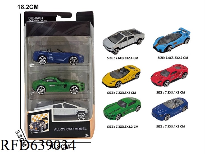 1:64 SLIDING ALLOY CAR 6 MODELS 3PCS