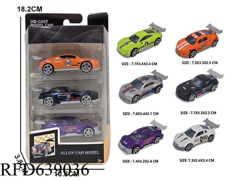 1:64 SLIDING ALLOY CAR 6 MODELS 3PCS