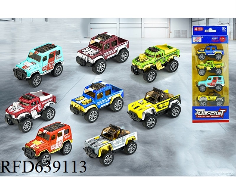 1:64 ALLOY OFF-ROAD VEHICLE PULL BACK (4PCS)