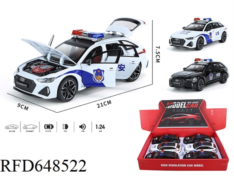 1:24 AUDI RS6 CHINESE POLICE CAR 6 ACOUSTO-OPTIC SIX-DOOR PULL-BACK ALLOY CAR MODELS