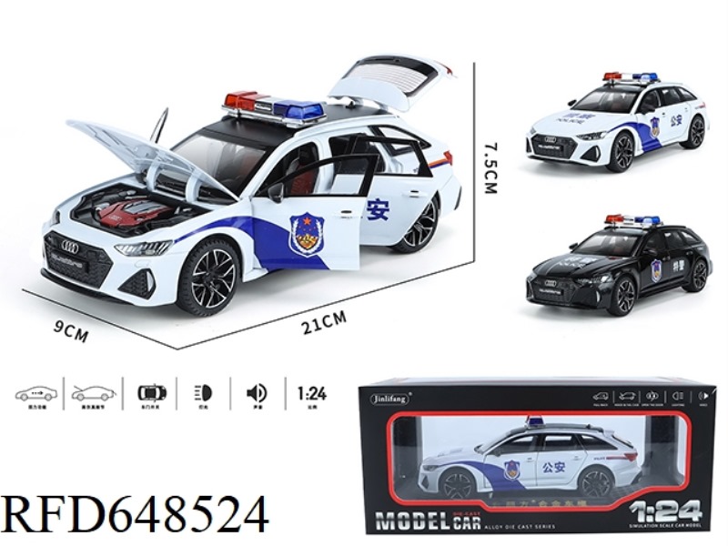 1:24 AUDI RS6 CHINESE POLICE CAR ACOUSTO-OPTIC SIX-DOOR PULL-BACK ALLOY CAR MODEL