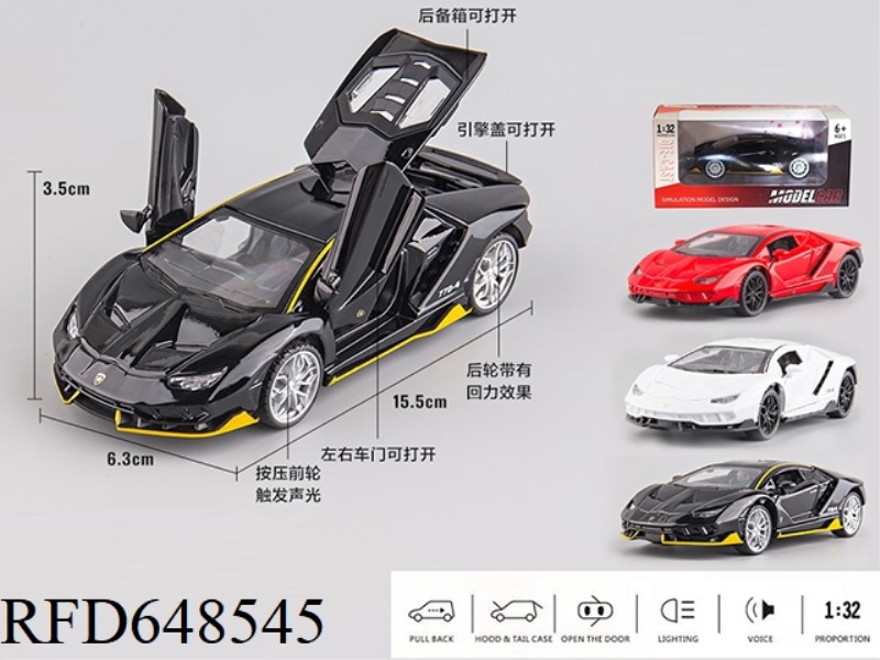 1:32 LAMBORGHINI WITH ACOUSTO-OPTIC THREE-DOOR PULL-BACK ALLOY CAR
