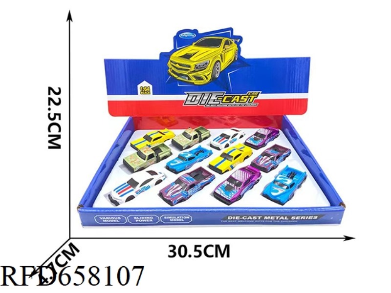 SLIDING ALLOY CAR 12PCS(STRIPE SERIES)