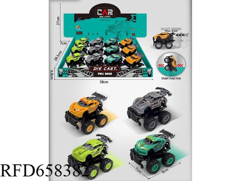 ALLOY SKELETON BIG WHEEL STUNT CAR 12PCS