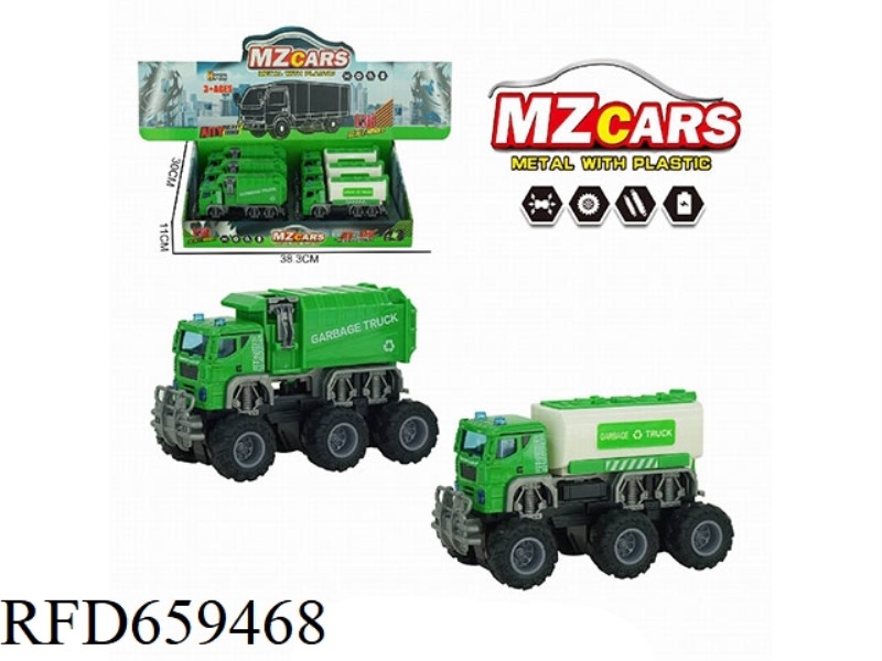 1:36 ALLOY OFF-ROAD DUAL INERTIAL SANITATION VEHICLE (CLEANING VEHICLE + SANITATION VEHICLE) 6PCS