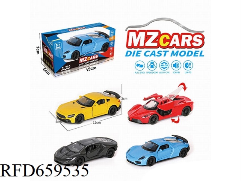 1:36 ALLOY MODEL 3 OPEN DOOR PULL-BACK SPORTS CAR (SOUND & LIGHT VERSION)