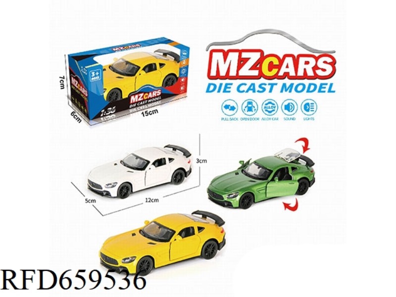 1:36 ALLOY MODEL 3 OPEN DOOR PULL-BACK SPORTS CAR (SOUND & LIGHT VERSION)