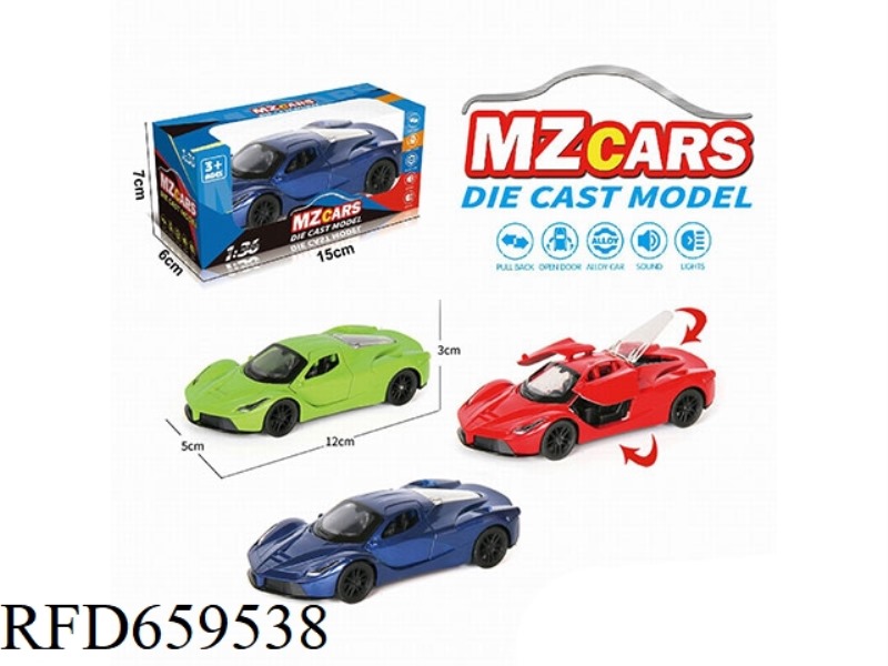 1:36 ALLOY MODEL 3 OPEN DOOR PULL-BACK SPORTS CAR (SOUND & LIGHT VERSION)