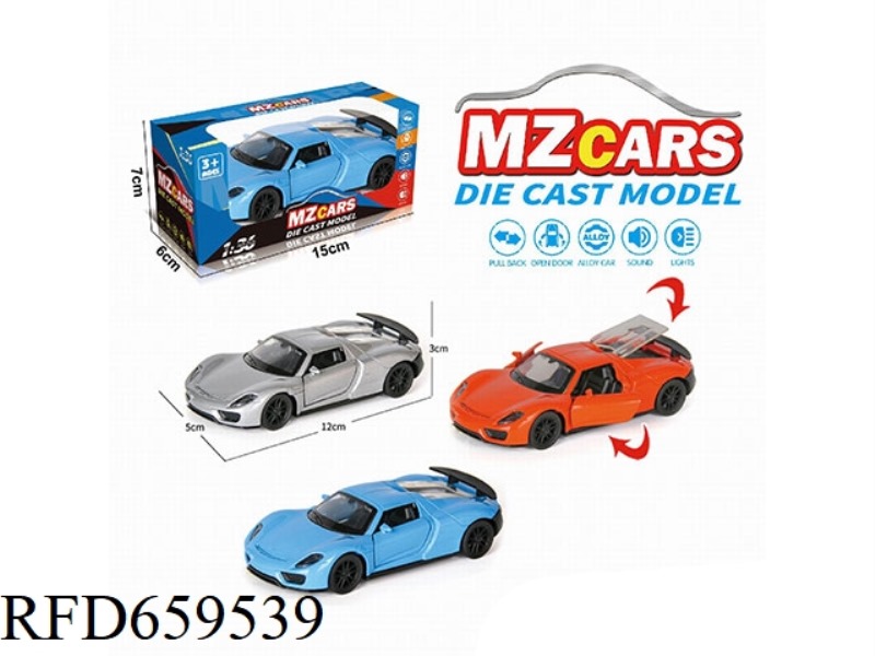 1:36 ALLOY MODEL 3 OPEN DOOR PULL-BACK SPORTS CAR (SOUND & LIGHT VERSION)