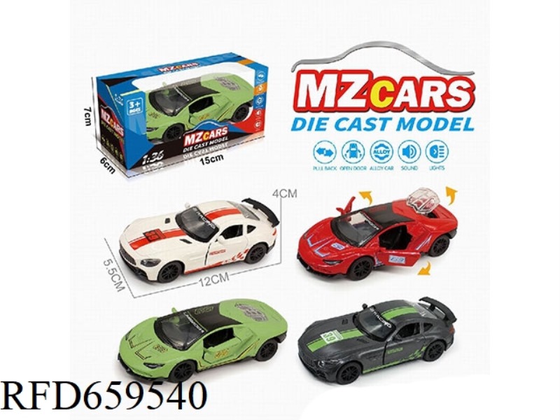 1:36 ALLOY MODEL 3 OPEN DOOR PULL-BACK SPORTS CAR (SOUND & LIGHT VERSION)