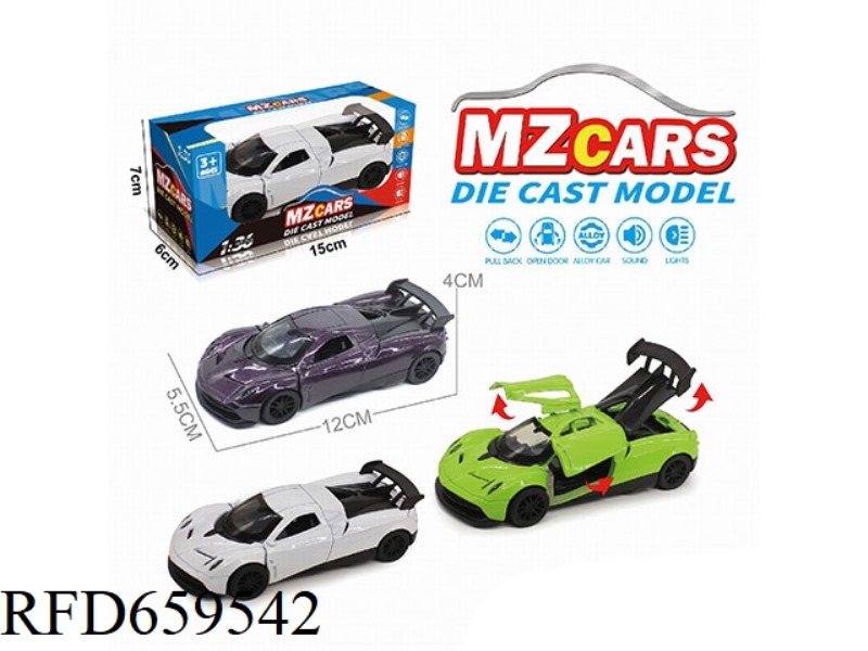 1:36 ALLOY MODEL 3 OPEN DOOR PULL-BACK SPORTS CAR (SOUND & LIGHT VERSION)