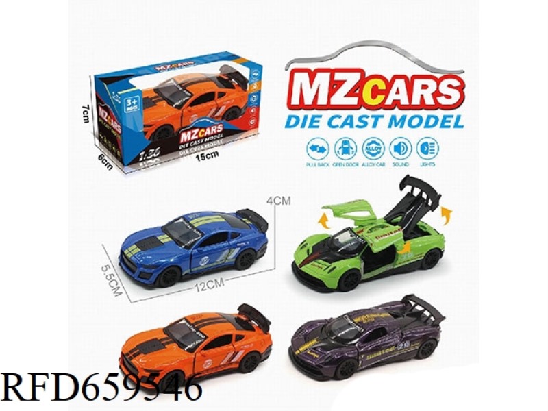 1:36 ALLOY MODEL 3 OPEN DOOR PULL-BACK SPORTS CAR (SOUND & LIGHT VERSION)