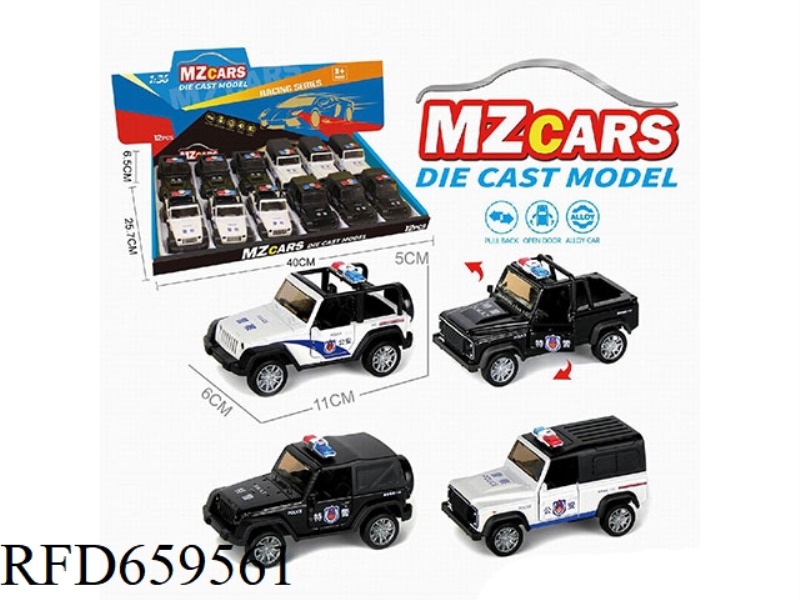 1:36 ALLOY MODEL OFF-ROAD DOOR PULL-BACK CAR POLICE CAR VERSION (CHINESE POLICE CAR) 12PCS