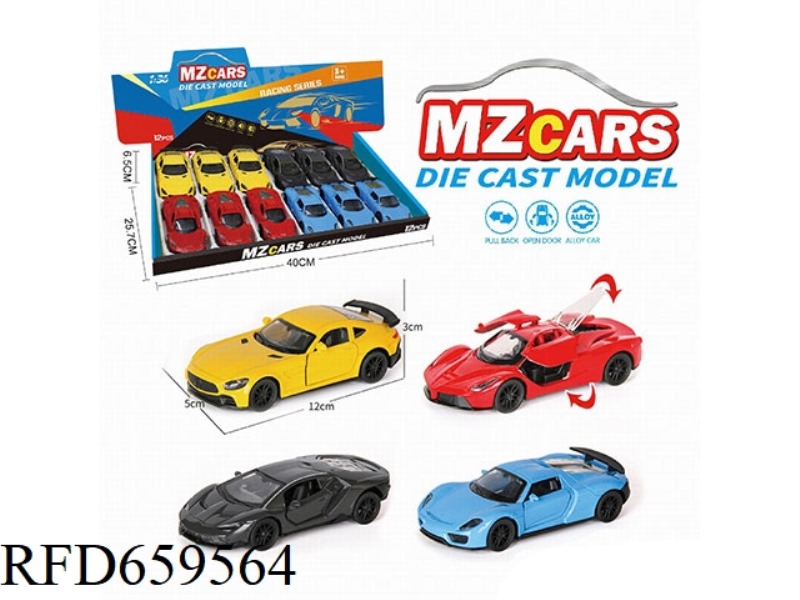 1:36 ALLOY MODEL 3 OPEN DOOR PULL-BACK SPORTS CAR 12PCS