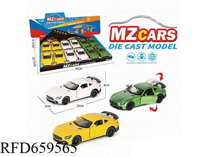 1:36 ALLOY MODEL 3 OPEN DOOR PULL-BACK SPORTS CAR 12PCS