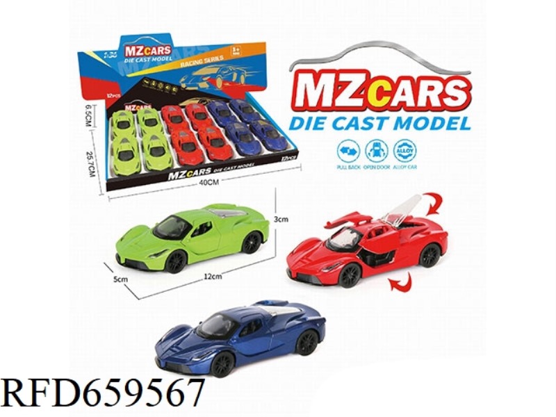 1:36 ALLOY MODEL 3 OPEN DOOR PULL-BACK SPORTS CAR 12PCS