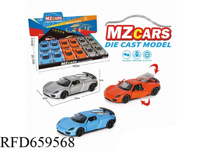 1:36 ALLOY MODEL 3 OPEN DOOR PULL-BACK SPORTS CAR 12PCS