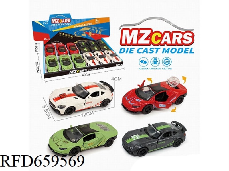 1:36 ALLOY MODEL 3 OPEN DOOR PULL-BACK SPORTS CAR 12PCS