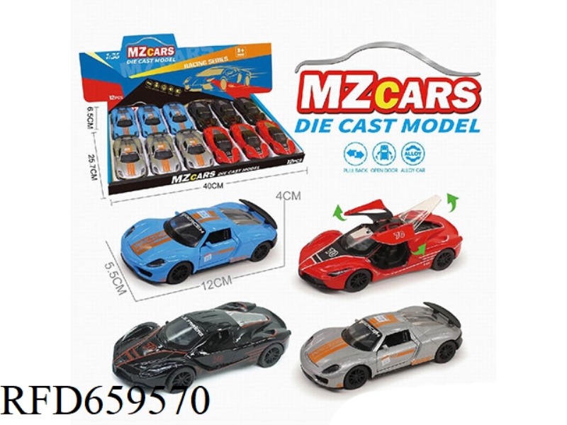 1:36 ALLOY MODEL 3 OPEN DOOR PULL-BACK SPORTS CAR 12PCS