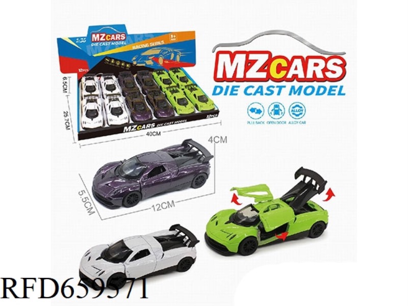 1:36 ALLOY MODEL 3 OPEN DOOR PULL-BACK SPORTS CAR 12PCS