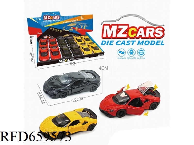 1:36 ALLOY MODEL 3 OPEN DOOR PULL-BACK SPORTS CAR 12PCS