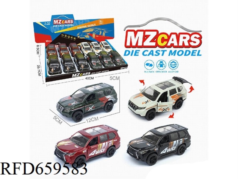 1:36 ALLOY MODEL 3 OPEN DOOR PULL BACK OFF-ROAD VEHICLE (TRANSFER PLATE) 12PCS