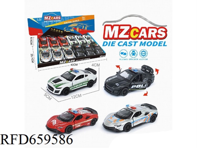1:36 ALLOY MODEL 3 OPEN DOOR PULL-BACK POLICE CAR 12PCS