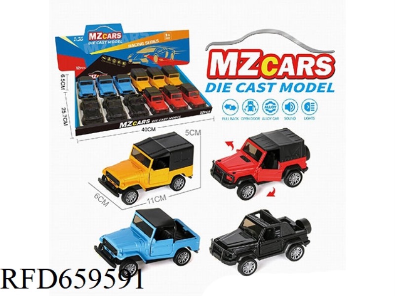 1:36 ALLOY MODEL OFF-ROAD DOOR PULL-BACK CAR (SOUND AND LIGHT VERSION) 12PCS
