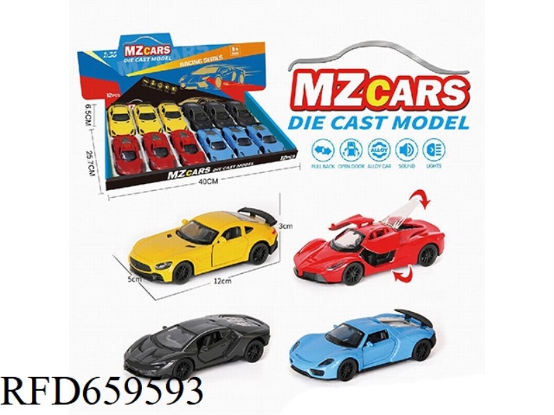 1:36 ALLOY MODEL 3 OPEN DOOR PULL-BACK SPORTS CAR (SOUND AND LIGHT VERSION) 12PCS