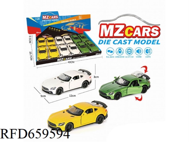 1:36 ALLOY MODEL 3 OPEN DOOR PULL-BACK SPORTS CAR (SOUND AND LIGHT VERSION) 12PCS
