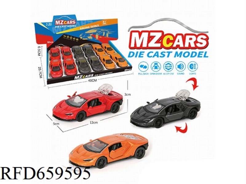 1:36 ALLOY MODEL 3 OPEN DOOR PULL-BACK SPORTS CAR (SOUND AND LIGHT VERSION) 12PCS