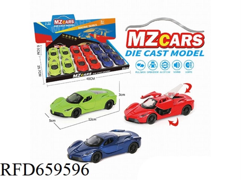 1:36 ALLOY MODEL 3 OPEN DOOR PULL-BACK SPORTS CAR (SOUND AND LIGHT VERSION) 12PCS