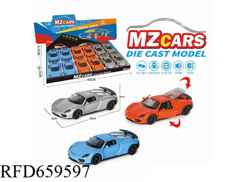1:36 ALLOY MODEL 3 OPEN DOOR PULL-BACK SPORTS CAR (SOUND AND LIGHT VERSION) 12PCS