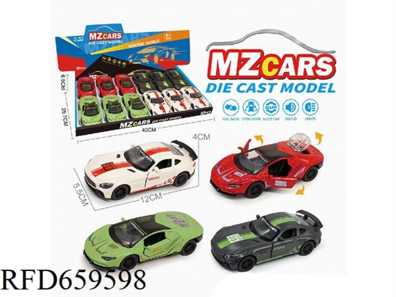 1:36 ALLOY MODEL 3 OPEN DOOR PULL-BACK SPORTS CAR (SOUND AND LIGHT VERSION) 12PCS