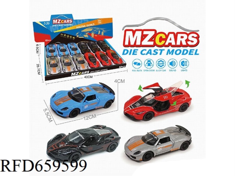 1:36 ALLOY MODEL 3 OPEN DOOR PULL-BACK SPORTS CAR (SOUND AND LIGHT VERSION) 12PCS