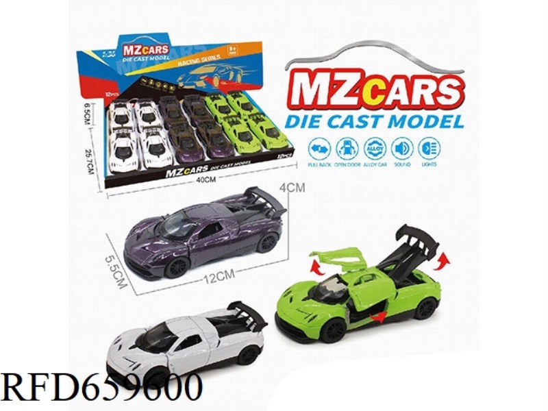 1:36 ALLOY MODEL 3 OPEN DOOR PULL-BACK SPORTS CAR (SOUND AND LIGHT VERSION) 12PCS