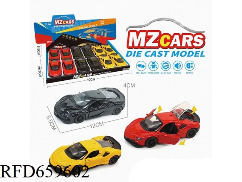 1:36 ALLOY MODEL 3 OPEN DOOR PULL-BACK SPORTS CAR (SOUND AND LIGHT VERSION) 12PCS