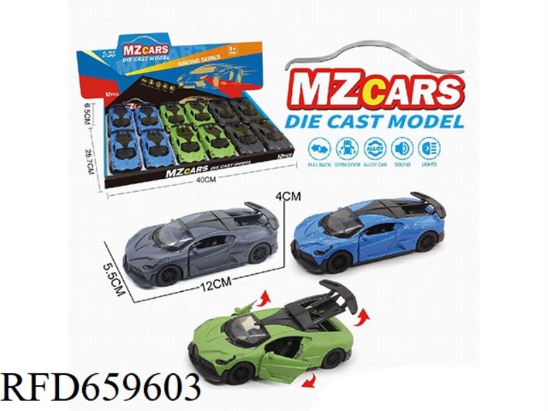 1:36 ALLOY MODEL 3 OPEN DOOR PULL-BACK SPORTS CAR (SOUND AND LIGHT VERSION) 12PCS