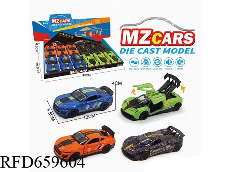 1:36 ALLOY MODEL 3 OPEN DOOR PULL-BACK SPORTS CAR (SOUND AND LIGHT VERSION) 12PCS