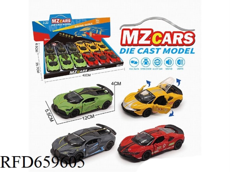 1:36 ALLOY MODEL 3 OPEN DOOR PULL-BACK SPORTS CAR (SOUND AND LIGHT VERSION) 12PCS