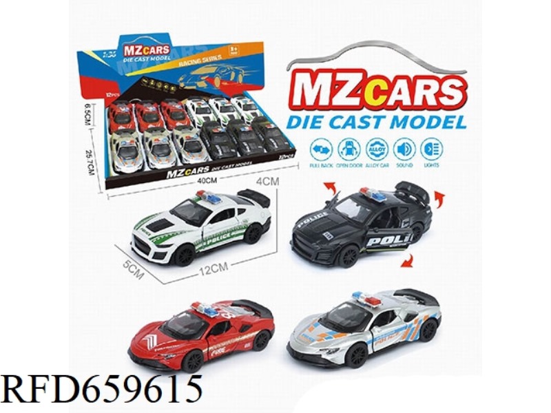1:36 ALLOY MODEL 3 OPEN DOOR PULL-BACK POLICE CAR (SOUND AND LIGHT VERSION) 12PCS