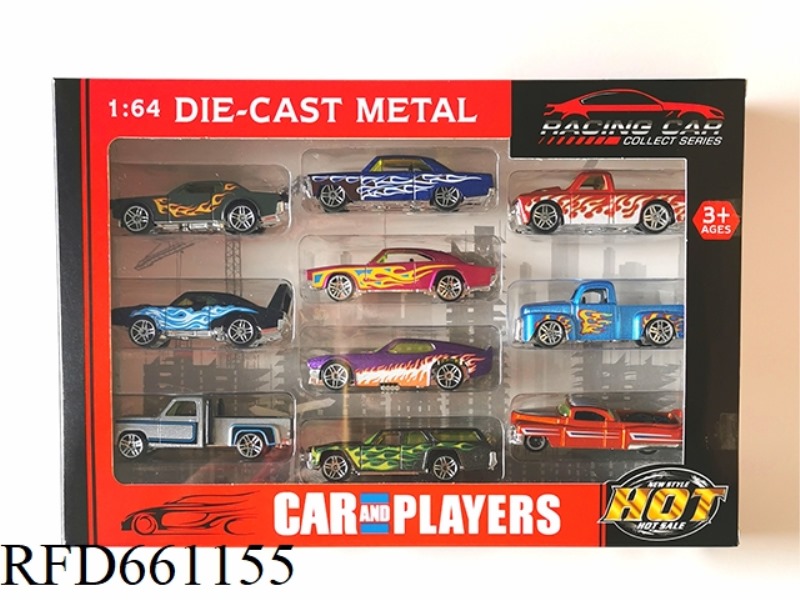 1:64 ALLOY CAR AMERICAN SLIDING MASTER FLAME PATTERN CAR 10 SETS