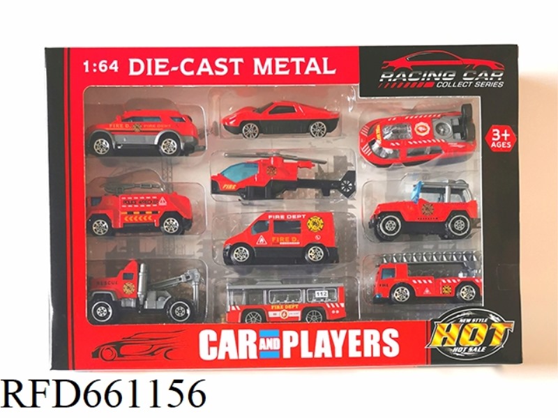 1:64 ALLOY CAR SLIDING FIRE TRUCK 10 SETS