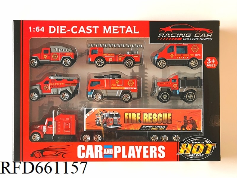 1:64 ALLOY CAR SLIDING FIRE TRUCK WITH TOW HEAD FIRE TRUCK 7 SETS