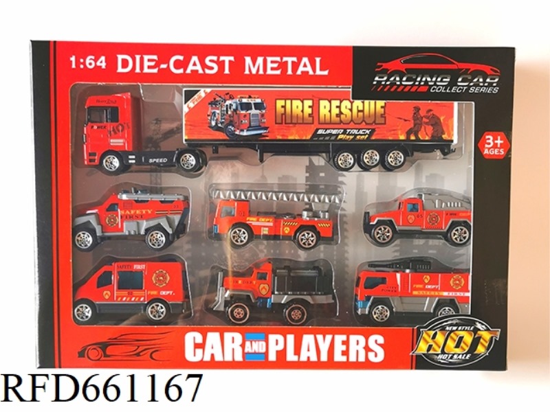 1:64 ALLOY CAR SLIDING FIRE TRUCK WITH TOW HEAD FIRE TRUCK 7 SETS