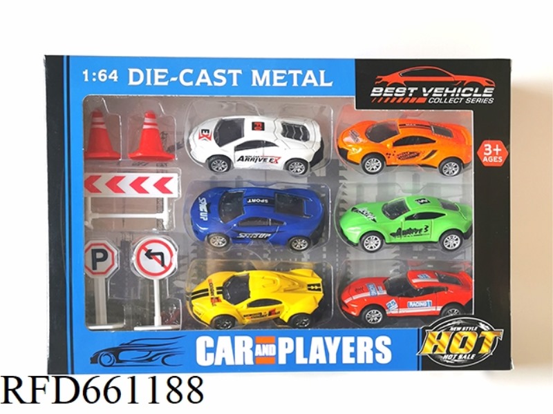 1:60 ALLOY RACING CAR 6 ONLY WITH ROAD SIGN SET RACING CAR MODELS WITH MULTIPLE MIXED SLIDING FUNCTI