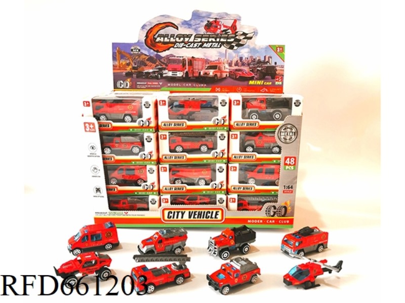 1:64 ALLOY CAR 48PCS FIRE TRUCK WITH AIRCRAFT SET TAXI FUNCTION 8 MIXED