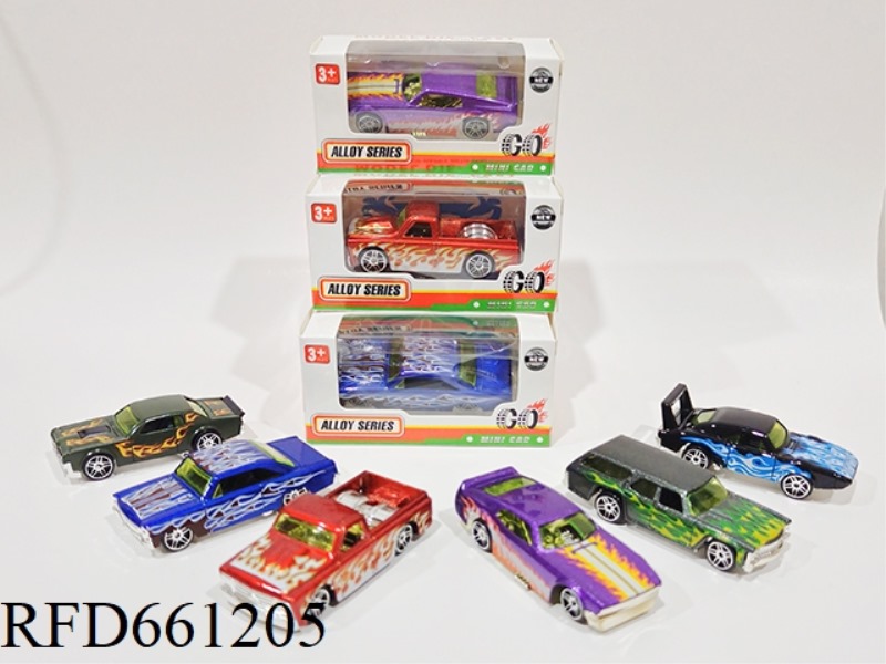 1:64 ALLOY FLAME PATTERN CLASSIC CAR SLIDING FUNCTION 6 MIXED